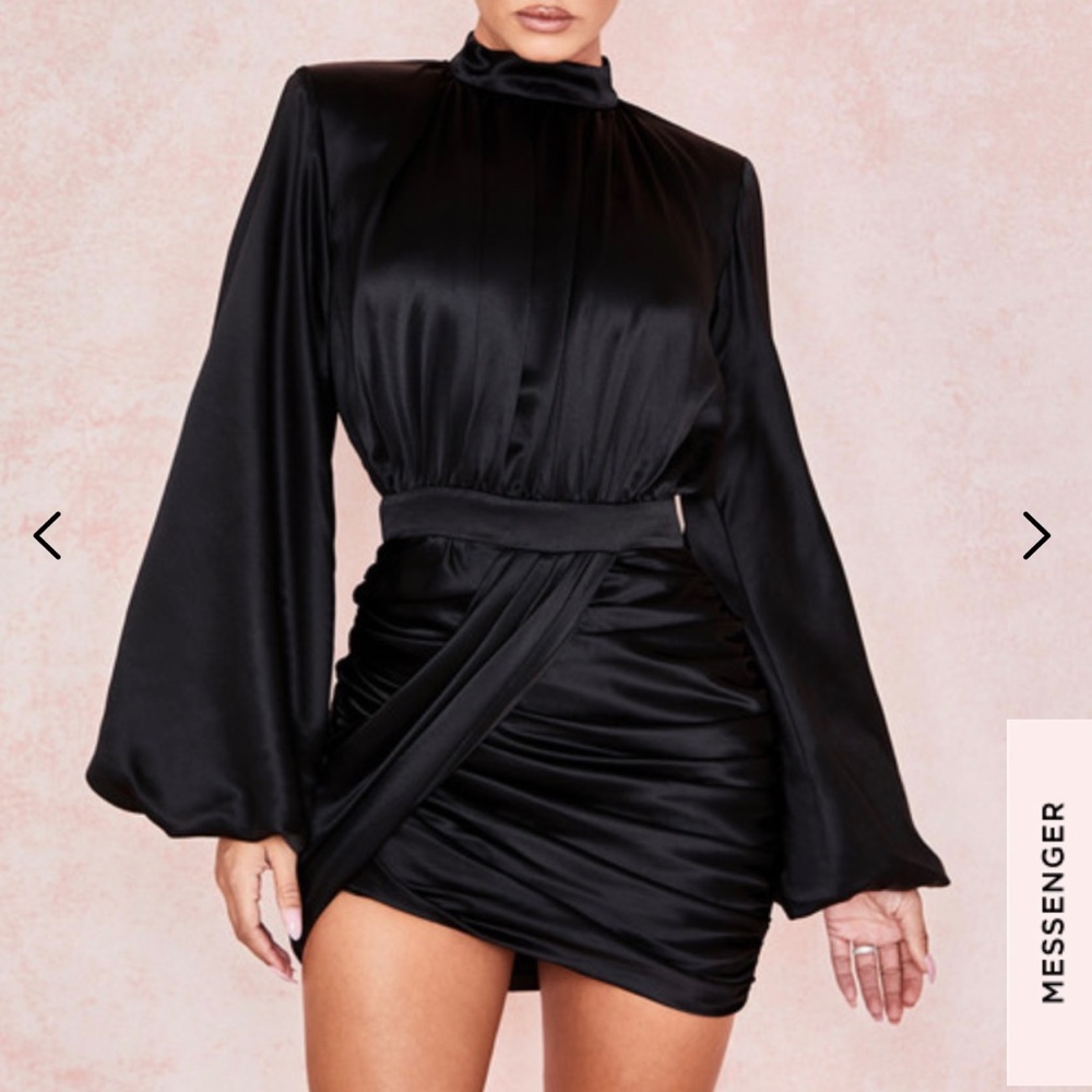 Black satin Blouson dress